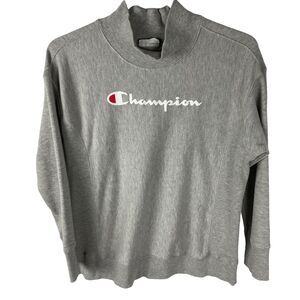Champion Reverse Weave Sweatshirt Size Small Pullover Gray Mock Neck Long Sleeve
